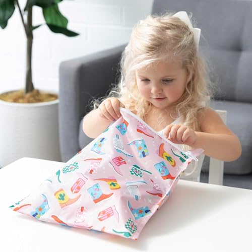 Bumkins - Waterproof Wet Bag & Clear Travel Bags - For Beach, Baby, Travel, Swim Suit, Cloth Diapers, Pump Parts, Pool, Gym, Toiletries - Reusable & Easy to Clean - Cowgirl Boots - 4 Pack - color: B3 Cowgirl Boots