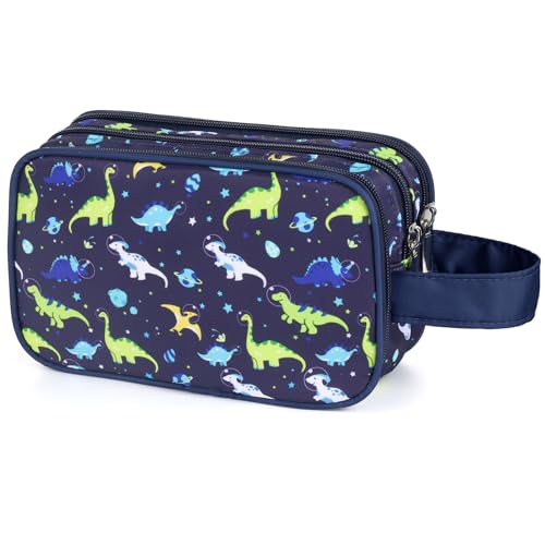 Dinosaur Kids Toiletry Bag for Boys, Travel Toiletry Bag for Little Young Boys Waterproof Hanging Wash Bag Toddler Traveling Toiletries, Navy - color: Dinosaur-Navy