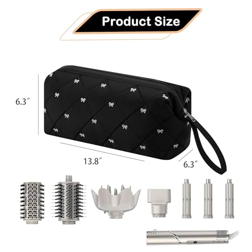 RSRSLEII Large Quilted Hair Tools Travel Bag with Bow Pattern,Waterproof Hair Styling Accessories Storage Case for Shark FlexStyle, Dyson Airwrap Hair Dryer, Curling Iron, Revlon Hair Tools(Black) - color: 01Black