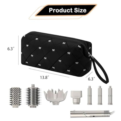 RSRSLEII Large Quilted Hair Tools Travel Bag with Bow Pattern,Waterproof Hair Styling Accessories Storage Case for Shark FlexStyle, Dyson Airwrap Hair Dryer, Curling Iron, Revlon Hair Tools(Black) - color: 01Black