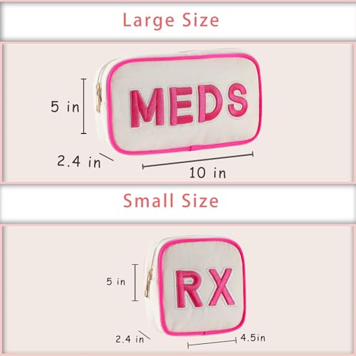RSRSLEII 2Pcs Small Canvas Rx MEDS Medicine Packages, Cute Chenille Letter Patch Drug Makeup Bag with Metal Zipper, Mini Travel First Aid Purse Organizer Machine Washable (06 2pcs Hot Pink) - color: 06 2pcs Hot Pink