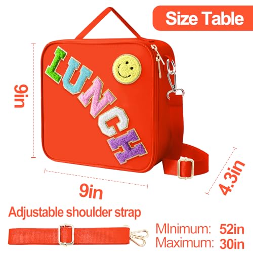 Insulated Lunch Bag With Adjustable Shoulder Strap, Nylon Preppy Lunch Box Large Insulated Lunch Bag Reusable Lunch Tote Bag with Smiley Preppy LunchBag for Girls School Travel Picnic (Orange) - color: Orange