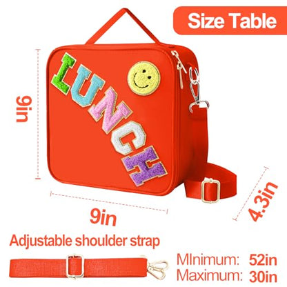 Insulated Lunch Bag With Adjustable Shoulder Strap, Nylon Preppy Lunch Box Large Insulated Lunch Bag Reusable Lunch Tote Bag with Smiley Preppy LunchBag for Girls School Travel Picnic (Orange) - color: Orange