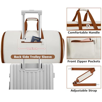 Convertible Garment Duffel Bags for Travel - Carry on Garment Duffle with Toiletry Bag Storage Bag Large Travel Duffel Bag 2 in 1 Hanging Suit Bag Weekender Bag for Men Women 3pcs Set - color: A01-white