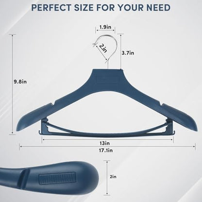 Suit Hangers for Men 50 Pack, Blue Coat Hangers Extra Wide Non Slip Width 17.7", Thick Plastic with Pants Bar & Metal Hook - color: Blue, size: 50 Pack