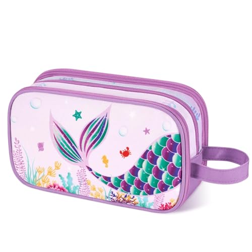 Mermaid Toiletry Bag - Kids Toiletry Bag for Girls Christmas Birthday Gift Camping Travel Toiletry Case Toiletries Makeup Cosmetic Pouch Pink Water-resistant Wash Bag Dopp Kit with Mesh Pocket - style: Mermaid a
