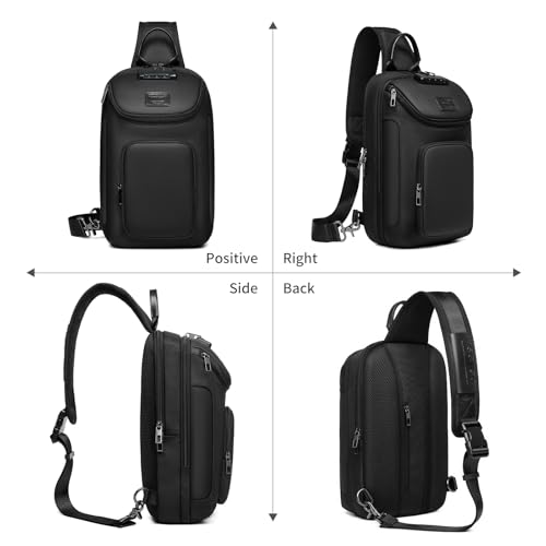 reeyee Anti-Theft Sling Bag with Lock, Waterproof Crossbody Backpack Fits 11 inch Tablet, Men's Shoulder Chest Bag - color: Blue