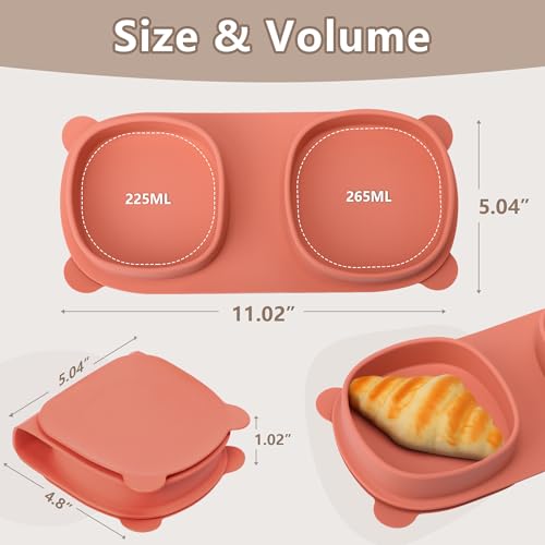 Baby Plates with Suction with Forks and Spoons, Foldable Silicone Toddler Plates, Baby Travel Essential, Microwave & Dishwasher Safe, Watermelon - color: Watermelon, style: Suction