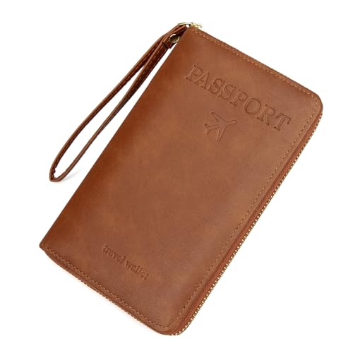 defway Passport Holder Travel Wallet - RFID Blocking Passport Holder Card Slots, PU Leather Travel Wallet Cover, Organizer for Documents Travel Essentials (Brown) - color: Brown