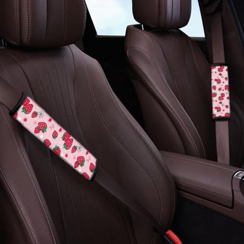 Cute Strawberry 2Pcs Car Seat Belt Cover Pads,Seat Belt Cushion Comfortable Anti-Slip Universal Auto Seat Straps for Vehicle Truck SUV Van Sedan - color: Cute Red Strawberry