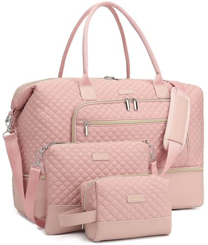 Weekender Bags for Women Travel, Under Seat Carry On Bags for Airplanes Overnight Bag with Shoe Compartment Luggage Sleeve, Foldie Travel Tote Bag Hospital Bag, Travel Gifts, Pink - color: Pink, size: Medium