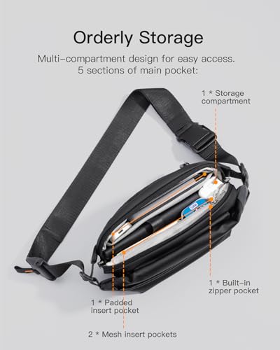 Inateck Sling Bag X, Multi-pocket Crossbody Shoulder Chest Bag with Adjustable Shoulder Strap, Water-resistant Waist Fanny Pack for Men, Women, Travel, Daily Use, Cycling, Hiking, Black, Small - color: Black, size: Small