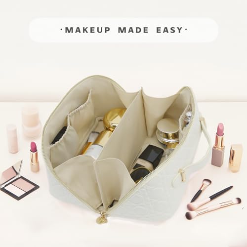 Travel Makeup Bag – Large Cosmetic Organizer with Waterproof PU Leather, Smooth Double Zipper & Tear-Resistant Lining, Toiletry Pouch for Women (White) - color: 04-White