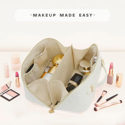 Travel Makeup Bag – Large Cosmetic Organizer with Waterproof PU Leather, Smooth Double Zipper & Tear-Resistant Lining, Toiletry Pouch for Women (White) - color: 04-White