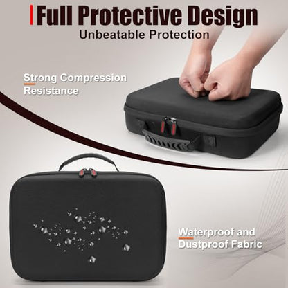 Travel Jewelry Box Watch Case, 8 Slots Watch Organizer for Men Women, Hard Storage Bag with 10 Ring Holders, 4 Necklace Hooks, 4 Watch Strap, Jewelry Bracelets Carrying Case with Soft Pillow