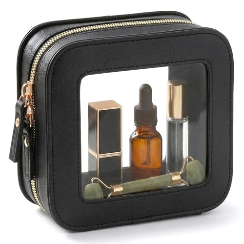LETGO Small Makeup Bag for Purse Mini Cosmetics Bag Clear Cute Cosmetic Pouch for Women with Slip-in Pockets Car Bag for Essentials Accessories for Women Men Square Black - color: Black, style: Square