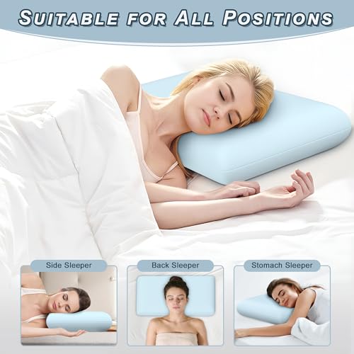 Blue Memory Foam Pillows Set of 2, Bed Pillows with Cooling Removable Cover, Neck Support for Back Stomach Side Sleepers, 2 Pack