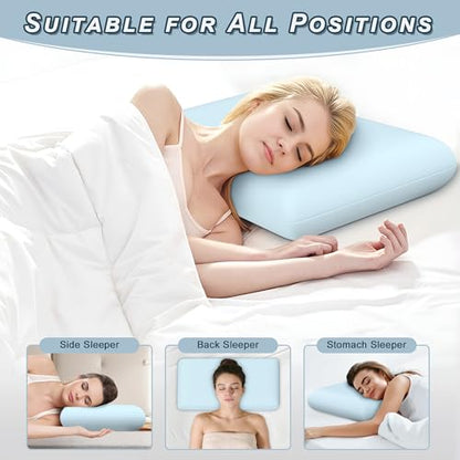 Blue Memory Foam Pillows Set of 2, Bed Pillows with Cooling Removable Cover, Neck Support for Back Stomach Side Sleepers, 2 Pack