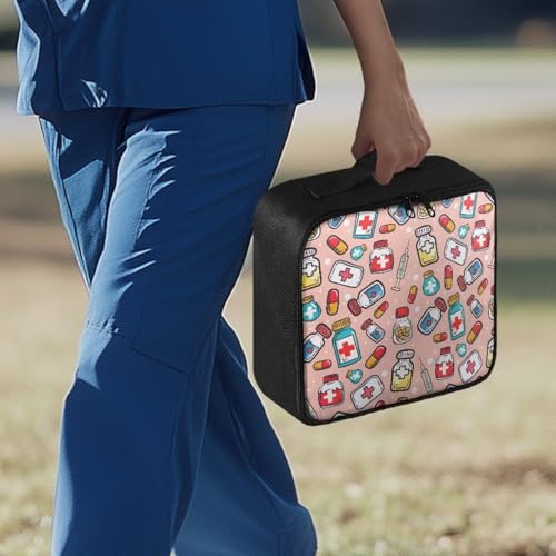 First Aid Kit Bag Empty Pink Color-Coded Emergency Medical Pouch for Hospitals Schools and Home Use Constructed with Tear-Resistant Fabric Quick-Access Loops Washable Surface - color: Pink