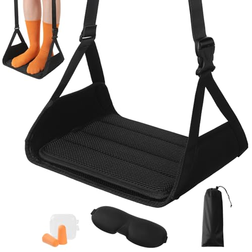 KENTIX Airplane Foot Rest Hammock for Long Flights - Adjustable Travel Foot Sling with Breathable Mesh, Portable Leg Rest for Economy Seats