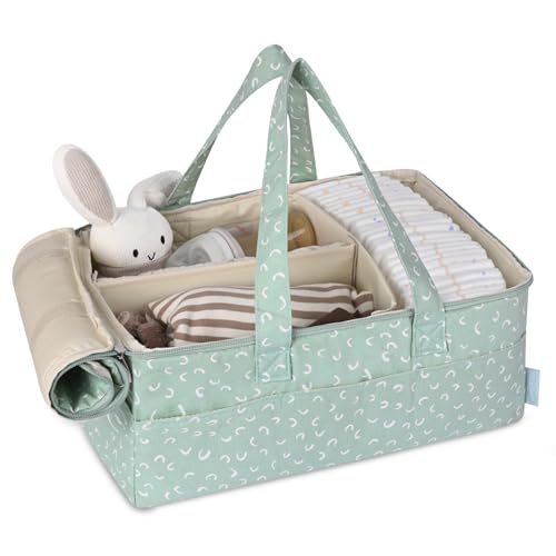 Diaper Caddy Organizer, Baby Basket for Baby Shower With Lid，Car Caddy for New Born，Portable and Foldable Baby Essentials with Handle/8 Side Pockets (cotton print)