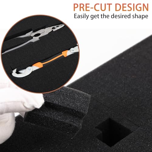 QDYMXUN Pre-Cubed Pick & Pluck Foam Sheets - 4-Pack (12"x12"x2") Polyurethane Apart Insert Pads Liners for Toolboxes, Storage Drawer and Crafts - size: 4Pack 12'' x 12'' x 2''