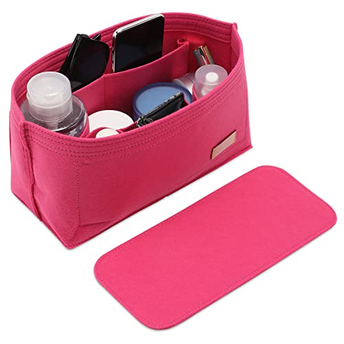 Doxo Purse Organizer Insert for Handbags & Base Shaper 2pc Set, Felt Neverfull MM Organizer Insert, Tote Bag Organizer with Zipper Pocket and Bottle Holder, Fit Speedy 30 Neverfull MM and More,Rose-L - color: Rose, size: Large