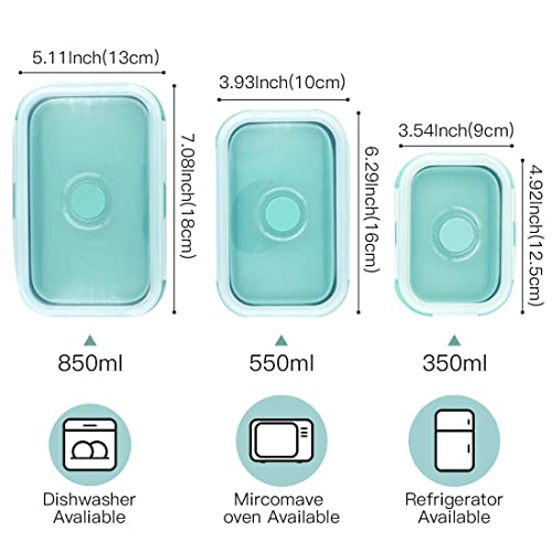 Collapsible Silicone Lunch Bento Box, Portable Food Storage Container Outdoor Picnic Box Space Saving, Microwave, Dishwasher and Freezer Safe, 3 Pcs Set (Blue) - color: Blue