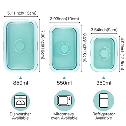 Collapsible Silicone Lunch Bento Box, Portable Food Storage Container Outdoor Picnic Box Space Saving, Microwave, Dishwasher and Freezer Safe, 3 Pcs Set (Blue) - color: Blue