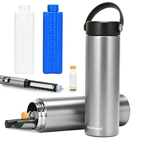 Medineed Insulin Cooler Travel Case TSA Approved, Portable Medication Cooler with Ice Packs, Refrigerated Diabetes Travel Organizer for 1-4 Pens and Diabetic Supplies (Silver) - color: Silver