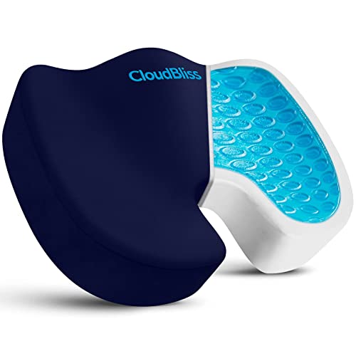 CloudBliss Gel Seat Cushion - Cooling Gel Enhanced, Memory Foam, Ergonomic Seat Cushion for Long Sitting for Office, Game, Car, Airplane (Large, Blue) - color: Blue, size: Large