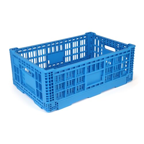 Collapsible Milk Crate, 52L Heavy Duty Plastic Storage Crate Stackable, Collapsible Crates for Storage, Space Saving for Home & Camping - Large Holds 130 lbs, Dark Grey (52L Blue) - color: 52L Blue
