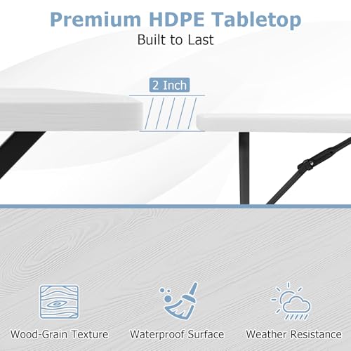 GYMAX Picnic Table, Picnic Bench Easy to Assemble w/All Weather Wood Grain Tabletop & Metal Frame, Picnic Tables for Outdoors Camping Backyard Deck Patio Poolside Dining Party - color: White
