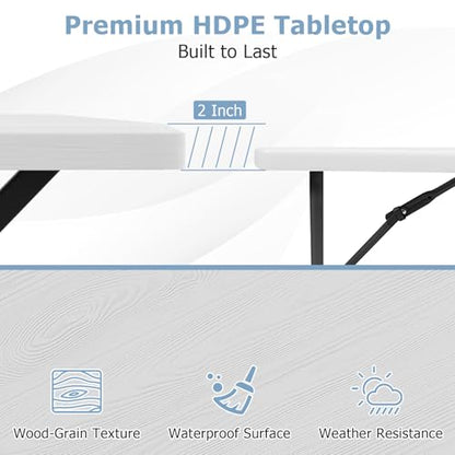 GYMAX Picnic Table, Picnic Bench Easy to Assemble w/All Weather Wood Grain Tabletop & Metal Frame, Picnic Tables for Outdoors Camping Backyard Deck Patio Poolside Dining Party - color: White