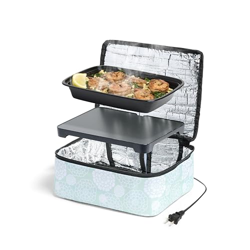 HOTLOGIC Mini Portable Electric Lunch Box Food Heater - Innovative Food Warmer and Heated Lunch Box for Adults Car/Home - Easily Cook, Reheat, and Keep Your Food Warm - color: Aquafloral, size: 120V
