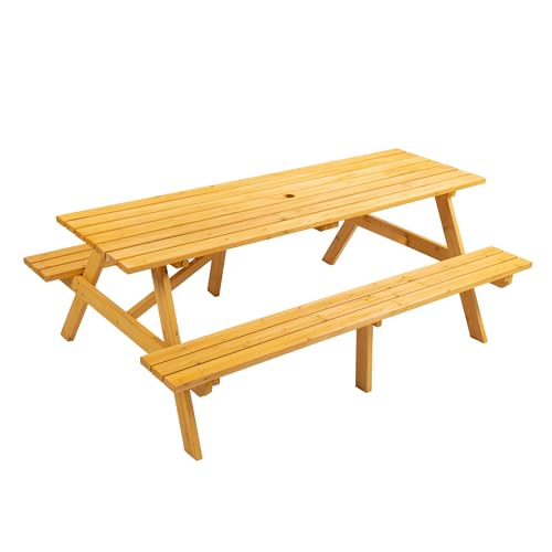 8 Person Rectangular Wooden Picnic Table, Outdoor Camping Dining Table with 2 Seats, Garden, DIY with 2 Built-in Benches, 2220lb Capacity, Natural - color: Natural-8-rectangular