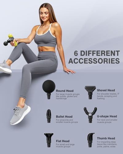 Morelax Mini Massage Gun Portable Deep Tissue Muscle Percussion Massager, Electric Handheld Sport Massager with 6 Massage Heads 4 Speed, Best Gift (Yellow) - color: Yellow