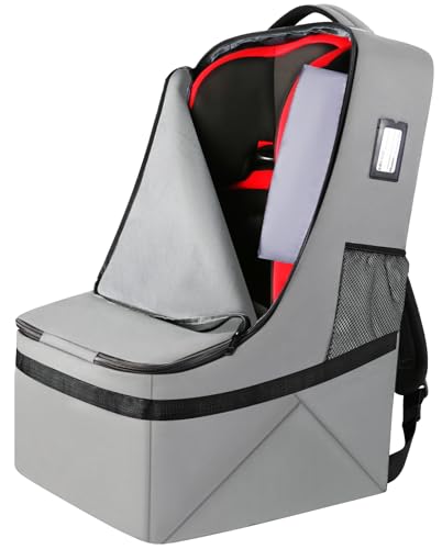 YOREPEK Gate Check Car Seat Travel Bag, Padded Carseat Cover for Airplane Travel, Car Seat Carrier for Airport, Baby Carseat Backpack for Air Travel, Baby Travel Gear (Grey) - color: Grey