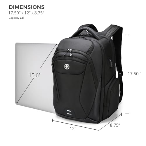 Swissdigital Design Men's Laptop Backpack for College and Business Travel with Integrated USB Charging Port and RFID Protection Fits Laptops up to 15.6 Inch, Black | SD1695-01 - color: Black