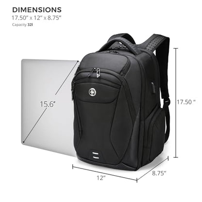 Swissdigital Design Men's Laptop Backpack for College and Business Travel with Integrated USB Charging Port and RFID Protection Fits Laptops up to 15.6 Inch, Black | SD1695-01 - color: Black
