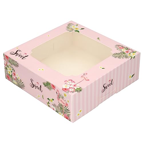 20 Pack Bakery Boxes with Window Small 6x6x2 inch for Cookie, Candy, Pastry, Brownie, Chiffon Cake, Tart, Pie, Waffle (Pink-Flamingo) - color: Pink-Flamingo