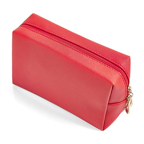 PU Leather Cosmetic Bag for Women Minimalism Makeup Bag for Daily Use Portable Storage Purse Small Neat Cosmetic Pouch Water-resistant Toiletry Bag for Travel (Red) - color: Red