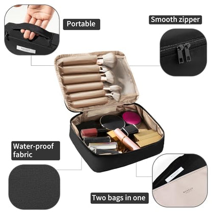 Queboom Travel Makeup Bag Cosmetic Bag Makeup Bag Toiletry bag for women and men (Black) - color: Black