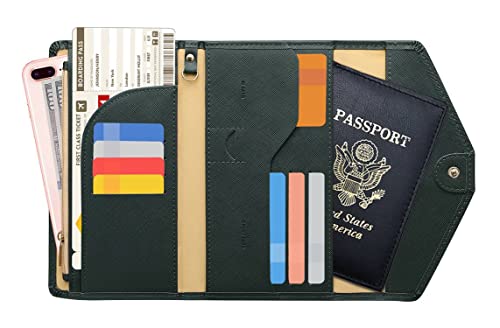 ZOPPEN Mulit-purpose Rfid Blocking Passport Holder Travel Wallet (Ver.4) Passport and Vaccine Card Holder ComboTri-fold Document Organizer Travel Essentials - color: #16 Dark Olives