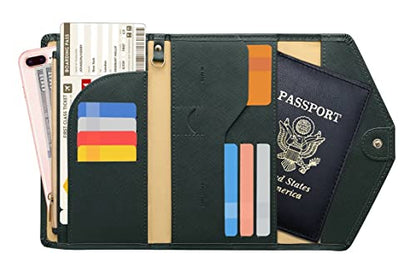 ZOPPEN Mulit-purpose Rfid Blocking Passport Holder Travel Wallet (Ver.4) Passport and Vaccine Card Holder ComboTri-fold Document Organizer Travel Essentials - color: #16 Dark Olives
