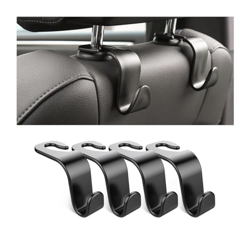 Osilly Car Seat Headrest Hook, 4 Pack Auto Seat Hanger Storage Organizer for Purse Handbag Coats Grocery Bags, Automotive Interior Accessories, Universal Vehicle Backseat Hanging Hook (Black) - color: Black