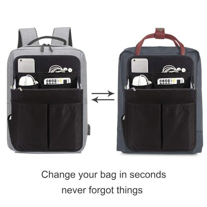 Yoillione Backpack Organizer Insert for Men and Women with Base Shaper - Lightweight Bag Organizer with High Capacity, 17 Pockets with Zipper (13'' Height, Black) - size: Medium