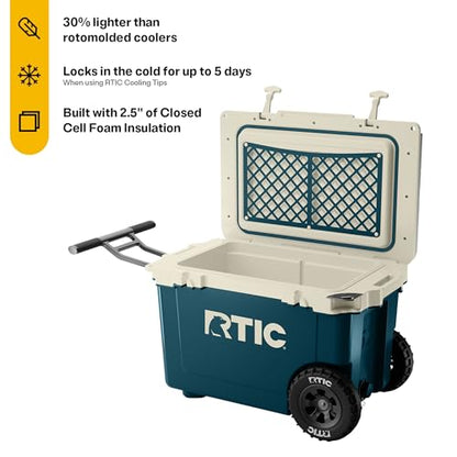 RTIC 52 Quart Ultra-Light Wheeled Hard Cooler Insulated Portable Ice Chest Box for Beach, Drink, Beverage, Camping, Picnic, Fishing, Boat, Barbecue, 30% Lighter Than Rotomolded Coolers - color: Marine/Canvas