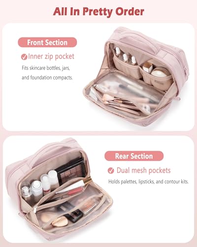 Marscamd Travel Makeup Bag for Women, Puffy Cosmetics Organizer with Waterproof Pockets, Toiletry Pouch for Makeup Brushes, Skincare & Travel Essentials, Pink (Bag Only) - color: Pink
