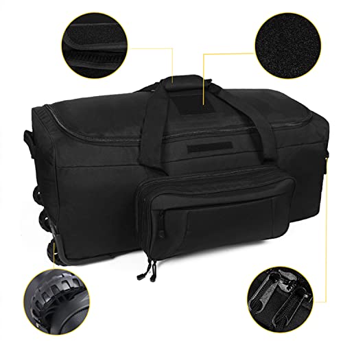 Greencity Duffel Bag Wheels Rolling Deployment Wheeled Military Suitcase Heavy-Duty Extra large deployment bag Capacity 32 Inch，Black - color: Black
